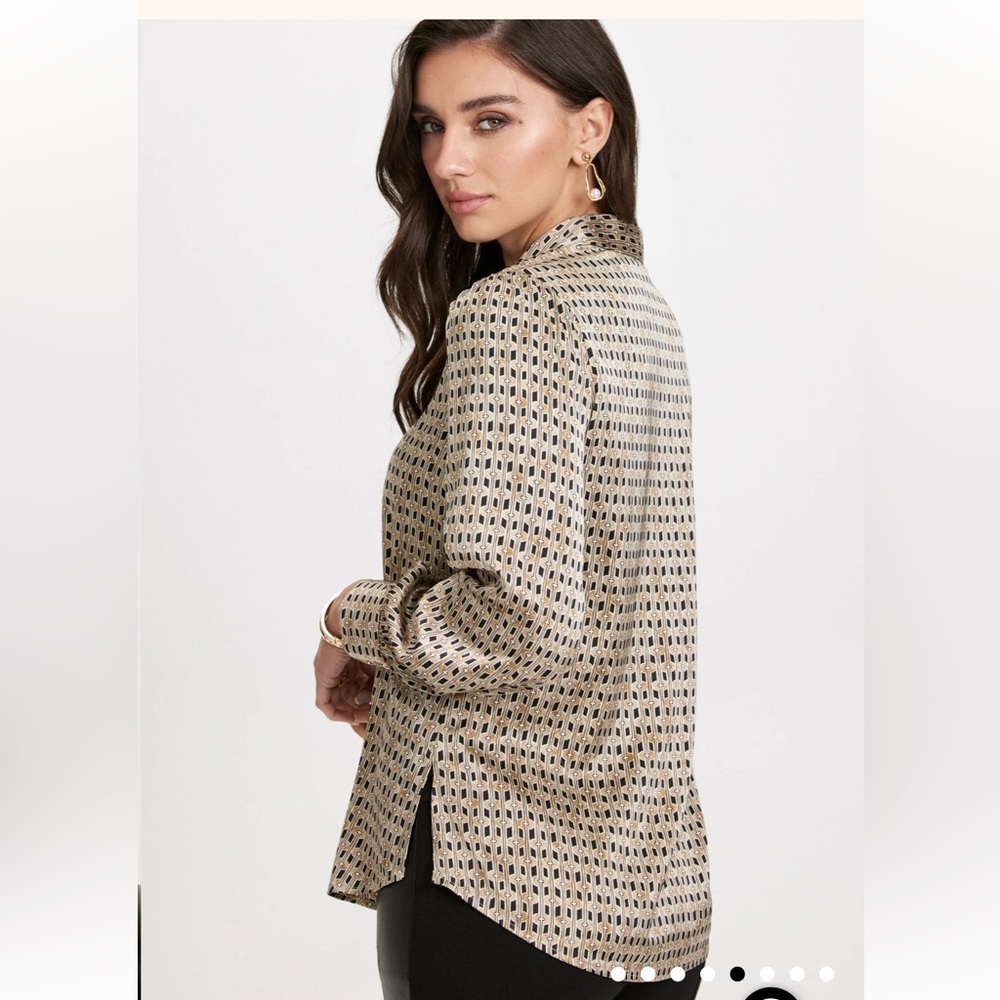 Laura Long Sleeve Geometric Print Blouse Brown Pattern - Picture 3 of 12